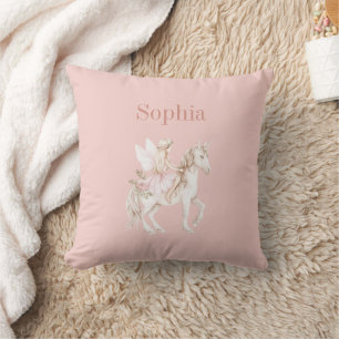 Blush Pink Cute Fairy Wings Dress Unicorn Throw Pillow