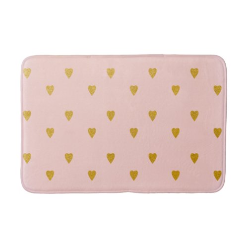 Blush Pink  Cute Gold Hearts Bath Mat