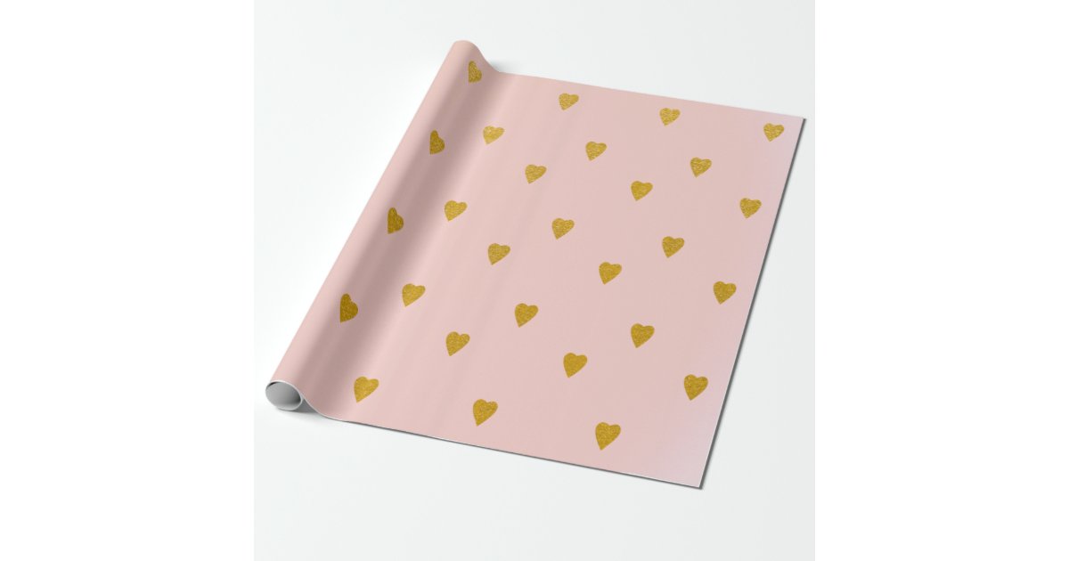 Blush Pink & Cute Gold Hearts Birthday Party Wrapping Paper | Zazzle.com