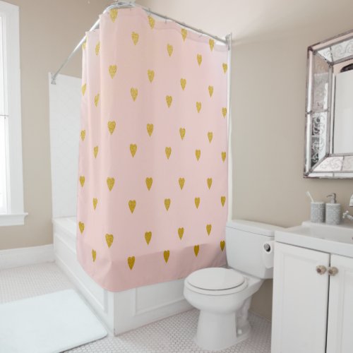 Blush Pink  Cute Gold Hearts Shower Curtain