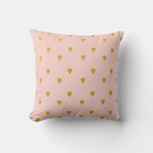 Blush Pink & Cute Gold Hearts Throw Pillow