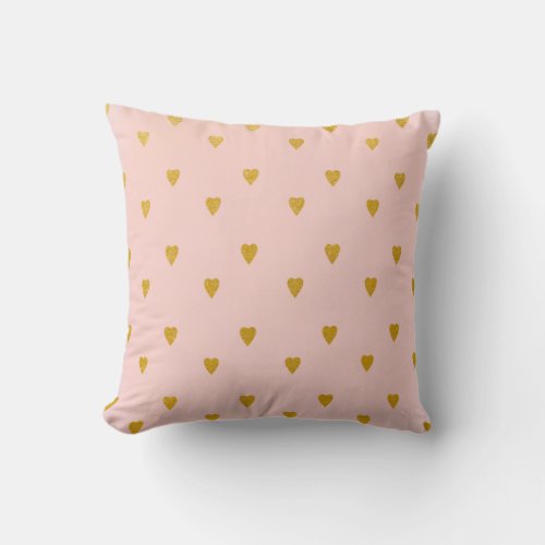 Blush Pink  Cute Gold Hearts Throw Pillow