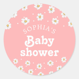 Blush Pink Cute Little Daisy Floral Classic Round Sticker