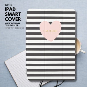 Blush Pink Cute Love Heart Stripe iPad Mini Cover