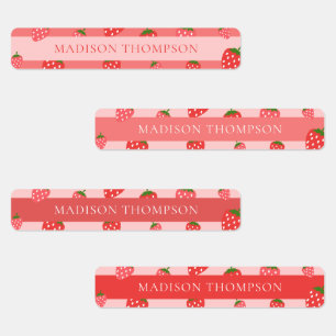 Blush Pink Cute Strawberry Waterproof Name Kids Labels