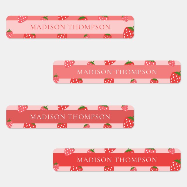 Blush Pink Cute Strawberry Waterproof Name Kids Labels (Group)