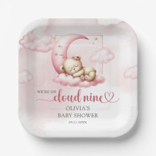 Blush pink cute teddy bear cloud nine girl paper plates