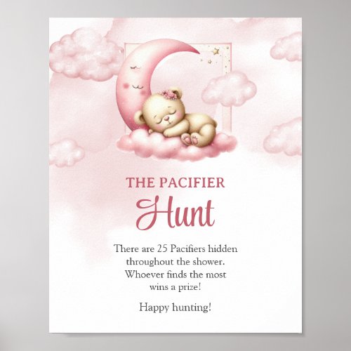 Blush pink cute teddy bear The Pacifier Hunt game Poster