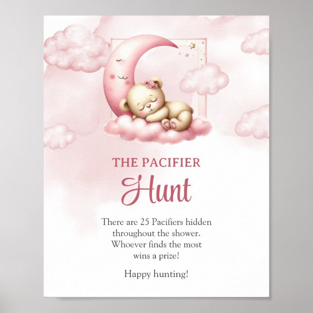 Blush pink cute teddy bear The Pacifier Hunt game Poster (Front)