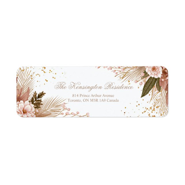 Blush Pink Dahlia Gold Stardust Botanical Label (Front)
