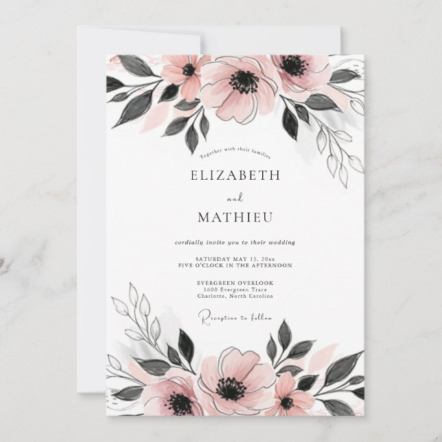 Blush Pink Dainty Anemone Wedding Invitation (Front)