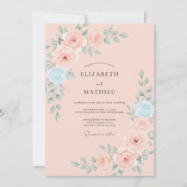 Blush Pink Dainty Rose Wedding Invitation (Front)