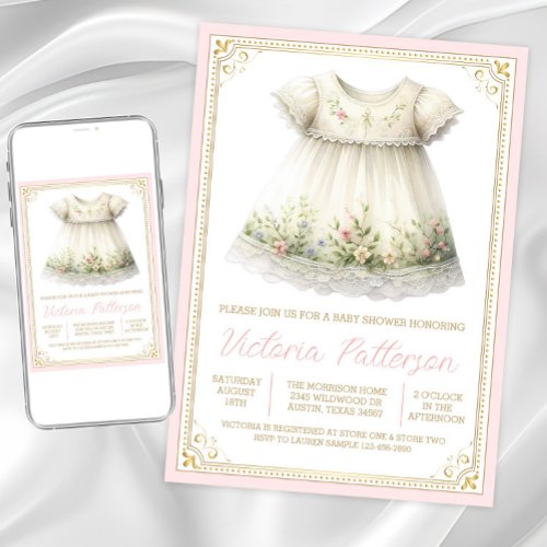 Blush Pink Dainty Wildflower Dress Baby Shower Invitation