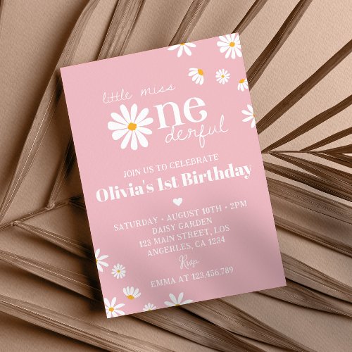 Blush Pink Daisy 1st Birthday Invitation