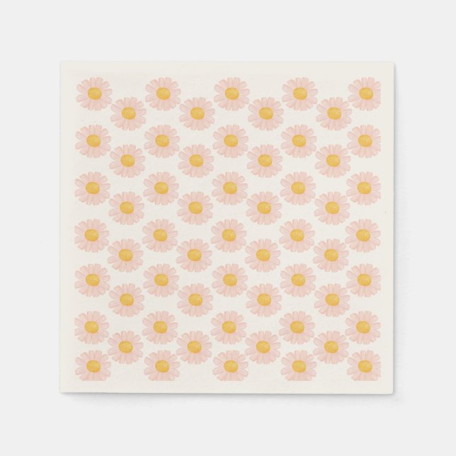 Blush Pink Daisy 1st Birthday Party  Napkins (Front)