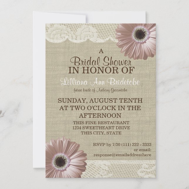 Blush Pink Daisy and Lace Bridal Shower Invitation (Front)