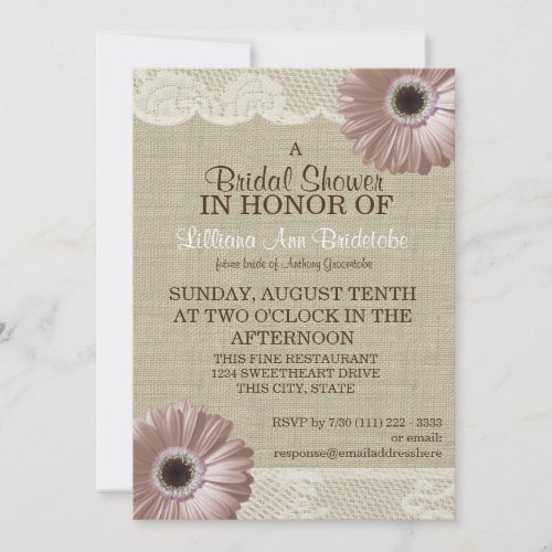 Blush Pink Daisy and Lace Bridal Shower Custom Invites