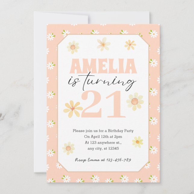Blush Pink Daisy Birthday Invitation Any Age (Front)