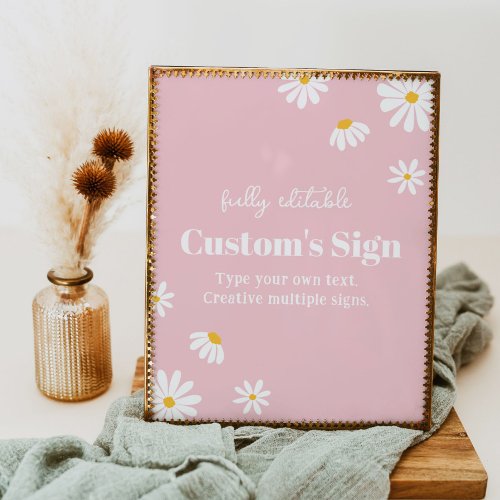Blush Pink Daisy Birthday Party Table Sign