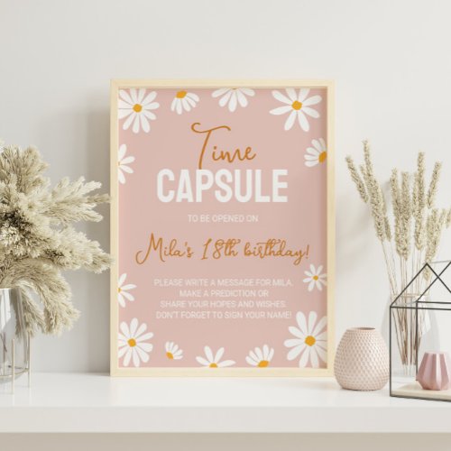Blush Pink Daisy Birthday Time Capsule Poster