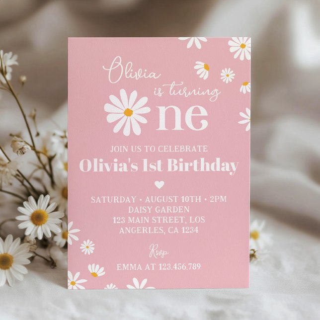 Blush Pink Daisy First Birthday Invitation (Creator Uploaded)