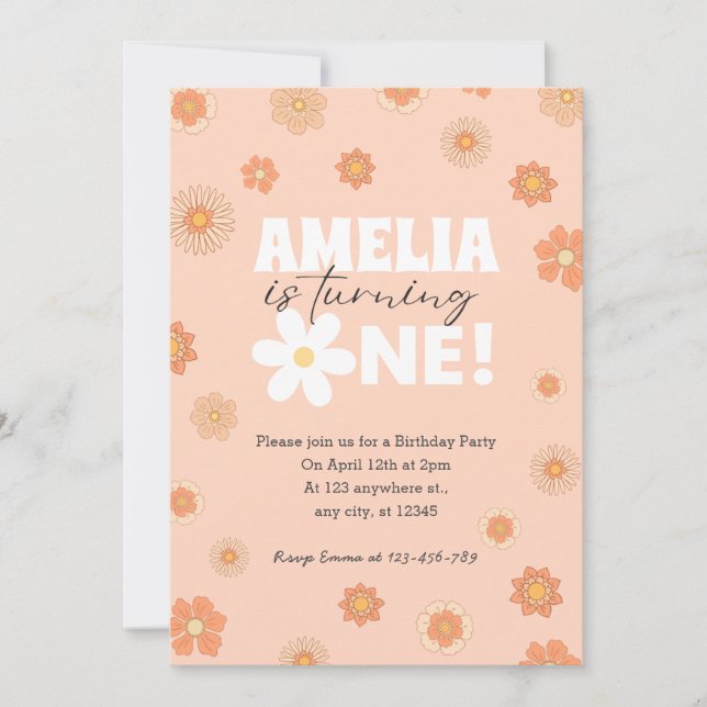 Blush Pink Daisy First Birthday Invitation (Front)