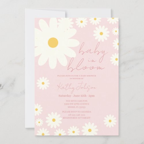 Blush Pink Daisy Floral Baby in Bloom Shower  Invitation