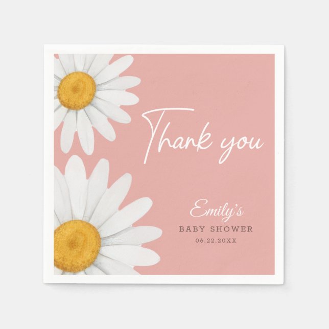 Blush Pink Daisy Floral Baby Shower Thank You Napkins (Front)