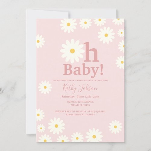 Blush Pink Daisy Floral Bohemian Girl Baby Shower  Invitation