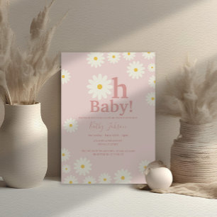 Blush Pink Daisy Floral Bohemian Girl Baby Shower Invitation