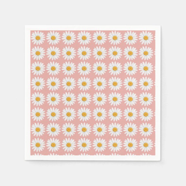 Blush Pink Daisy Floral Pattern Baby Shower Party Napkins (Front)