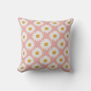 Blush Pink Daisy Floral Pattern Baby Shower Throw Pillow