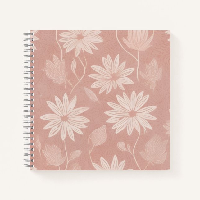Blush Pink Daisy Floral Pattern Notebook (Front)