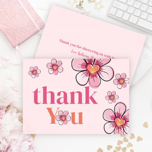 Blush Pink Daisy Flower Girl Baby Shower Flat Thank You Card