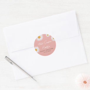 Blush Pink Daisy Hello Sunshine Baby Shower Classic Round Sticker