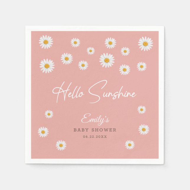 Blush Pink Daisy Hello Sunshine Baby Shower Paper Napkins (Front)
