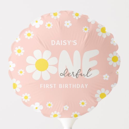 Blush Pink Daisy OneDerful First Birthday Party Balloon