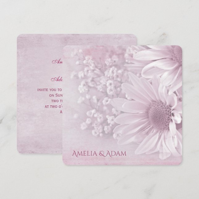 blush pink daisy wedding bouquet invitation (Front/Back)