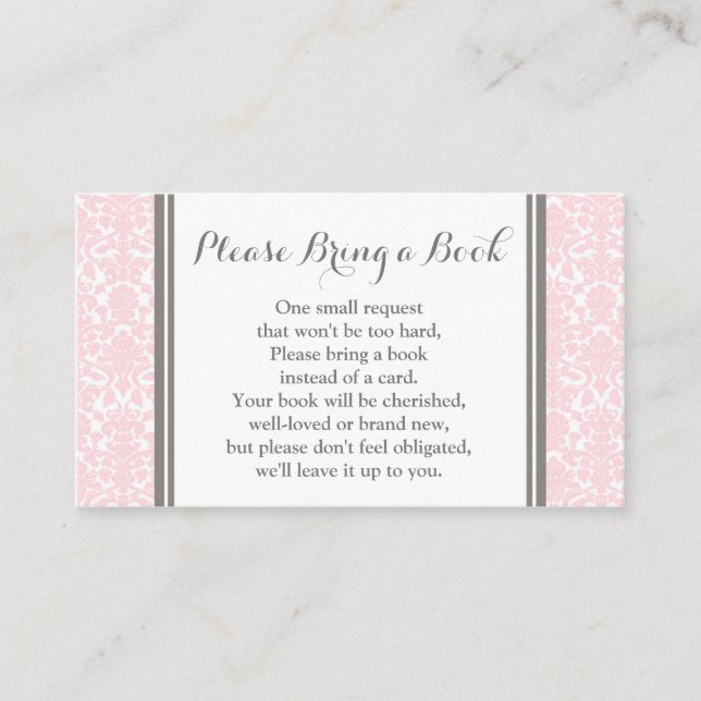 Blush Pink Damask Baby Shower Book Request Card (Front)