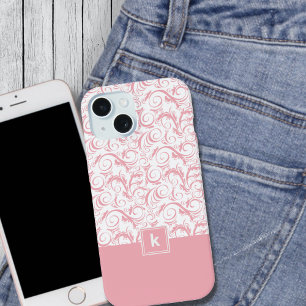 Blush Pink Damask Pattern Monogram iPhone 14 Case