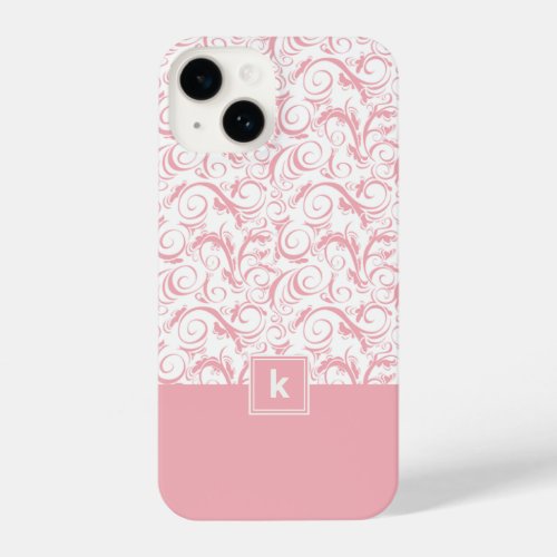 Blush Pink Damask Pattern Monogram  iPhone 14 Case