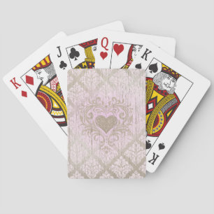 Blush Pink Damask With Heart Poker Cards