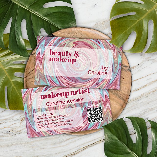 Blush Pink Dark Red Aqua Blue Abstract Art Pattern Business Card (Creator Uploaded)