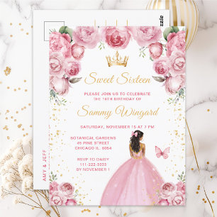 Blush Pink Dark Skin Princess Sweet Sixteen Postcard
