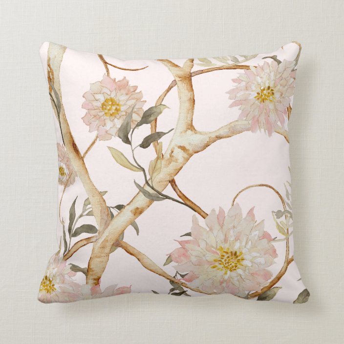 Blush Pink Decor Chinoiserie Fl Watercolor Art Throw Pillow Fl Watercolor Art Throw Pillow