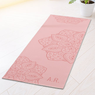 Blush Pink Decorative Modern Mandala With Initials Yoga Mat