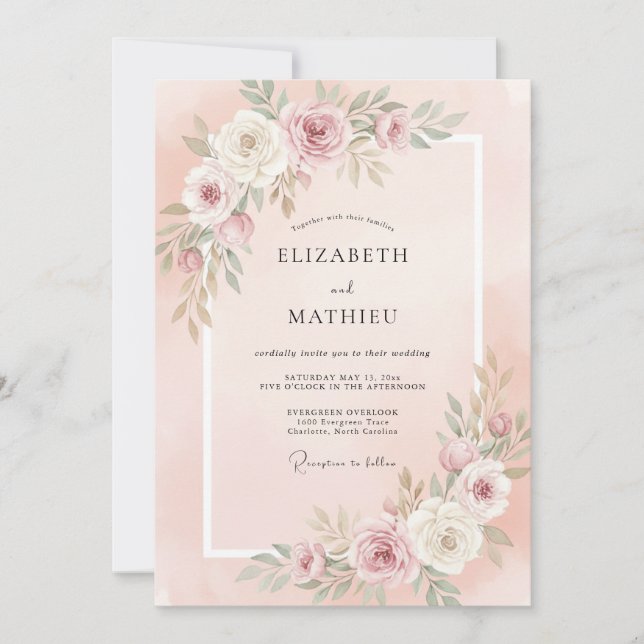 Blush Pink Delicate Botanical Wedding Invitation (Front)