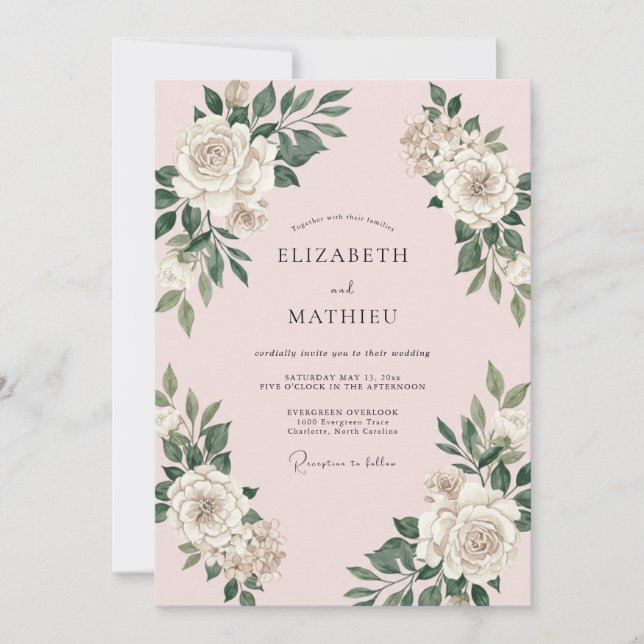 Blush Pink Delicate Spring Wedding Invitation (Front)
