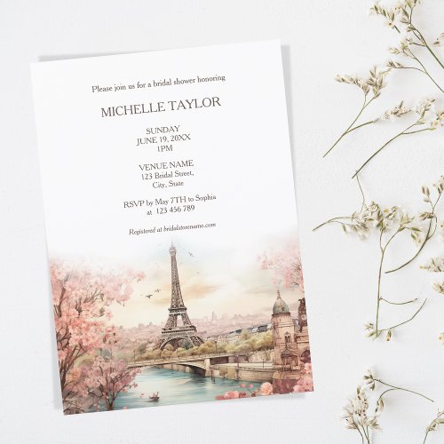 BLush Pink Destination Wedding Paris Eiffel Tower Invitation
