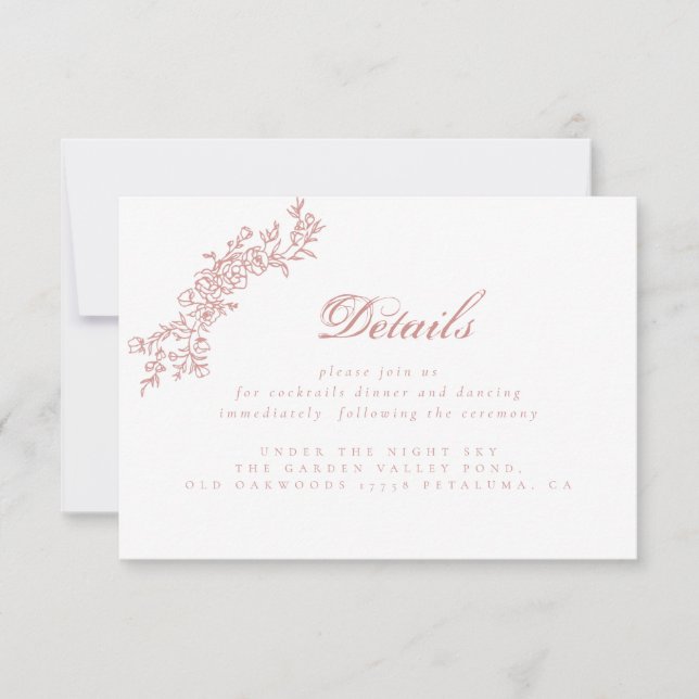 Blush Pink Details Info card, Information Detail Invitation (Front)